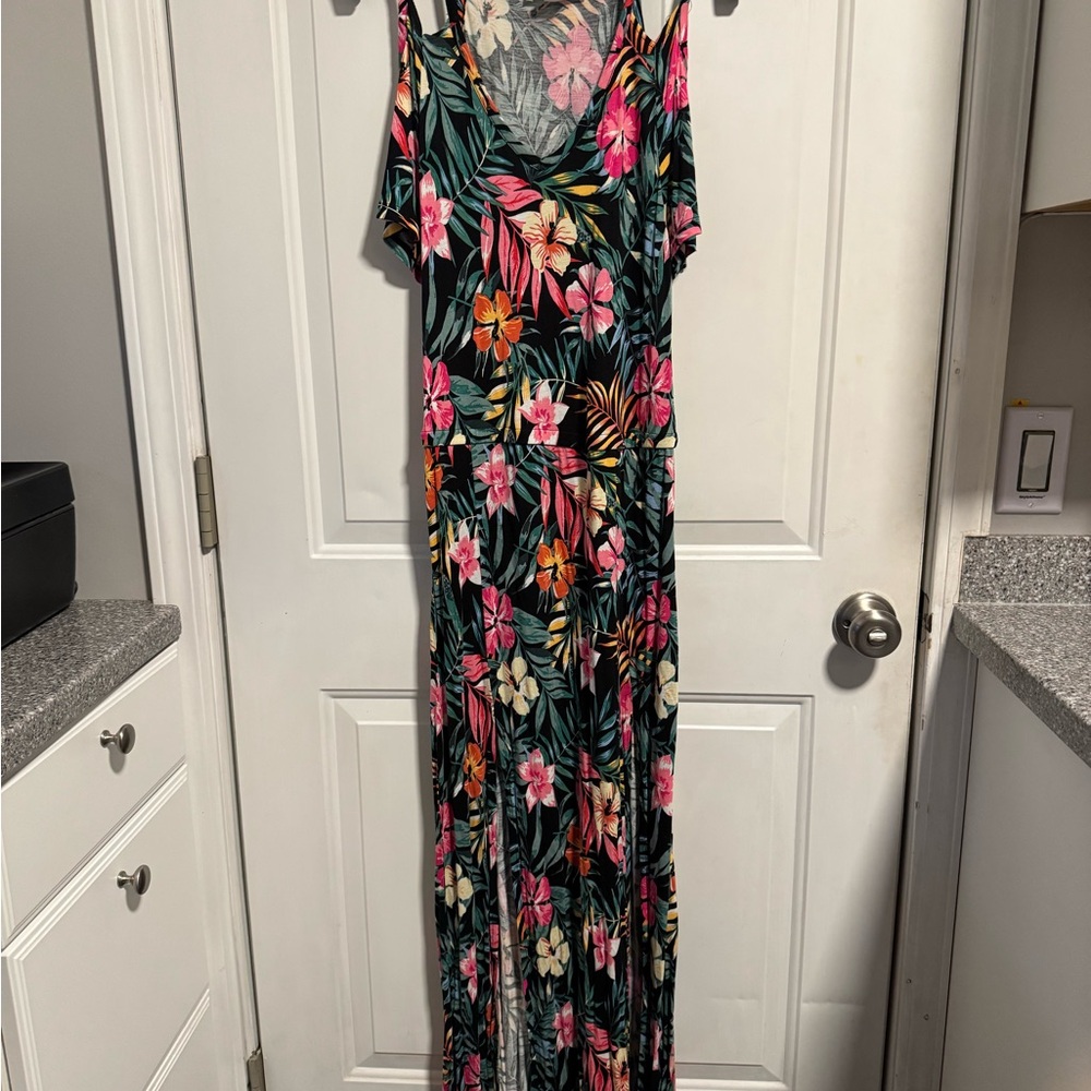 Floral Maxi Dress with Pink and Green Accents